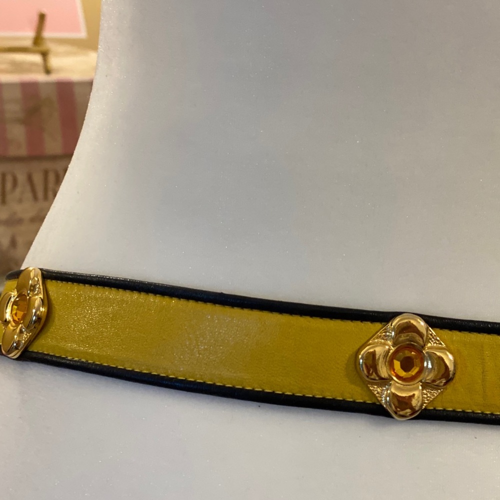ESCADA Leather Gold w/gold tone flowers w/stones